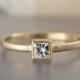 Square White Sapphire Engagement Ring in solid 14k Yellow or White Gold - Princess Cut Diamond alternative