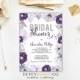 DIGITAL Bridal Shower Invitation, Purple Gray Silver Glitter Watercolor Flowers - Floral Design- Modern Floral - ONE-SIDED