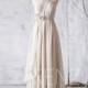 2015 Off White  Bridesmaid dress, Criss Cross Strap Back Wedding dress, Asymmetric Flower Rosette dress, Long Maxi dress floor length (L035)
