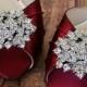 Rouge Red Wedding Shoes / Red Kitten Heel Peeptoes / Silver Brooch Shoes / Low Heel Wedding Shoes / Design My Bridal Heels / Peeptoe