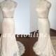Simple Champagne Lace Wedding Dress Sheath Long/Beach Wedding Dress/Boho Wedding Dress/Vintage Wedding Dress Lace/Bridal Gown/Evening Gown