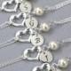 Personalized Sterling Silver Heart and Swarovski Ivory  Pearl Bracelet, Bridesmaid Bracelet, Bridesmaid Jewelry Bridesmaid Gift Gift for Her