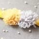 Bridal Flower Sash Belt - Wedding Dress Sashes Belts - Pineapple Yellow Light Grey Gray Chiffon Flowers Double Sides Ribbon Belt
