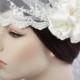 Bridal Cap - Veil Juliet Cap ivory lace with silk charmeuse flowers and vintage stamens - ivory or white - 101C