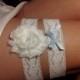 Something Blue Wedding Garter - Ivory Stretch Lace - Ivory Chiffon Flower... Bridal Garter and Toss Garter - Rhinestone Detail....