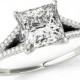 Cyber Monday - 1 Carat Princess Forever One Moissanite and Diamond Engagement Ring 14k, 18k or Platinum, Wedding Engagement Rings for Women