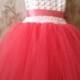 Coral flower girl tulle dress crocheted with corset back, custom made in sizes infant to girls