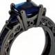 READ SHIPPING INFO-Thin blue line princess cut ring - black gold filled