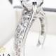 Diamond Engagement Ring in 14K White Gold Unique Filigree Design Ring  Art Deco Engagement Ring