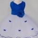 White Royal Blue Flower Girl butterfy tulle dress tie sash pageant wedding bridal recital children toddler size 12-18m 2 4 6 8 10  
