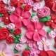 Pink and red flower assortment -- Ready to ship -- Valentine's Day mix -- Edible cake decorations cupcake toppers (48 pieces)