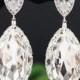 Matte Rodium plated Cubic zirconia ear posts with Clear White Swarovski Crystal Navette drops Bridal Earrings