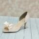 Wedding Shoes - Bridal Shoe -  Bow Shoes - Dyeable Satin Wedding Shoes -  Ivory Wedding Shoe - Custom Wedding Shoe - Heels Peep Toe Shoes -