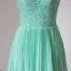 2015 V-back Mint Lace Chiffon Short Bridesmaid Dress Pleating Skirt