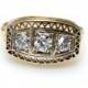 Edwardian 14k Yellow Gold Three Diamond Ring - Old European Cut - Engagement - Promise Ring - Size 5 - Weight 3.1 Grams # 4187