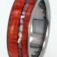 Titanium Ring, Tulip Wood Band, Mother of Pearl Pinstripe, Ring Armor Included