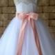 Lace Tulle Flower Girl Dress With Ballet Pink Sash and Bow