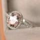 Natural morganite ring, sterling silver, pink gemstone morganite, halo ring, engagement ring