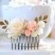 Bridal Hair Comb Peach Wedding Hair Accessory, Blush Wedding Comb, Peach Pink Rose Flower Antiqued Gold Leaf Collage Comb, Bridesmaid Gift