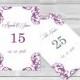 Wedding Table Numbers Template - 4x6 Elegant Orchid Purple Damask Printable Table Card Template - Adobe Reader PDF Format - DIY You Print