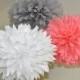 3 Poms White Gray and Coral Bridal Shower Bachelorette Party Decorations, Sip and See Baby Shower Decor, Birthday Table Decorations