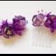Wedding Flower hair comb, purple floral comb, bridal hair comb, bridesmaid hair accessories, woodland wedding, set of 2