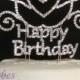 Real Rhinestone Happy Birthday with Carriage Set of 2 Silver Birthday Love Cake Topper By Forbes Favors