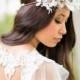 Ivory bridal flower crown with pearls and veiling- bohemian bridal headpiece- modern wedding floral halo