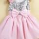 Pink knee length silver sequin flower girl dresses,little girl princess dress,baby girl's dress,tutu,pink short sequin flower girl dress
