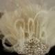 Rhinestone, Pearl, Silver Beaded Bridal Ivory Feather Fascinator, Rhinestone Hair Clip, Bridal Fascinator, Fascinator
