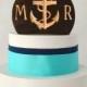 Nautical Anchor Wedding Cake Topper, rustic and natural burned wood with personalized letters