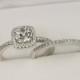 Halo Engagement Ring, Wedding Ring Set, Sterling Silver Wedding Ring, Cushion Cut Ring, Princess Cut Ring, Small Ring, size 3.5 - 9