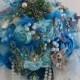 Nautical Theme Brooch Bouquet Teal Turquoise Aqua Marine White  Pearls Rhinestone Crystal  Beach Wedding Sealife Brooches with Picture Charm