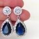 Blue Wedding Bridal Earrings Blue wedding jewelry Sapphire earrings crystal bridal earrings Lux Teardrop cz post Earrings something blue