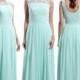 Mint Long Lace Chiffon Bridesmaid Dress, Straps Bateau Neck Cheap Lace Bridesmaid Dress, Mint Prom Dress