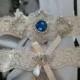 Wedding Garter, Bridal Garter, Garter  Set - Something Blue on a Ivory Lace with Rhinestone - Style G2033