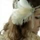 jeanette - 1920's headband, bridal headband of vintage silver trim and antique beaded fringe with ivory and champagne feathers-made to order