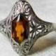 Vintage Art Deco Engagement Ring Edwardian Engagement Ring fancy cut Citrine Stone 14k gold filigree settng