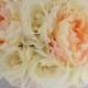 17 Pieces Wedding Bridal Bride Maid Of Honor Bridesmaid Bouquet Boutonniere Corsage Silk Flower PEACH IVORY "Lily Of Angeles" IVPI03