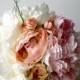 Blush Pink and Ivory Peony Bridal Bouquet, Silk Wedding Flowers, Vintage Wedding, Rustic Wedding, Shabby Chic Wedding, Bride, Bridesmade