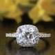 2.40 ct Art Deco Halo Engagement Ring-Cushion Cut Diamond Simulants-Cubic Zirconia-Anniversary Ring-Bridal Ring-925 Sterling Silver-R36751