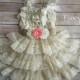 Rustic Flower Girl Dress, Burlap and Coral , Lace Flower Girl Dress, Flower girl Dress, Rustic Flower Girl Dress, Lace Dress, Cowgirl dress