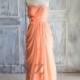 2015 Tangerine Coral Wedding dress, Chiffon party dress, Bridesmaid dress, Strapless formal dress, Rosette Prom dress , Pleated dress (A016)