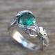 Leaf Ring, Emerald Leaf Engagement Ring, Emerald Engagement Ring, Diamond Leaf Ring, Leaf Ring With Emerald, Wedding Floral Green Leaf Ring