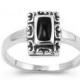 Floral Design Emerald Cut Romantic Black Onyx Ring Solid 925 Sterling Silver Floral edge Fashion Engagement Anniversary Ring