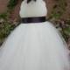 Tutu Dress, Flower Girl Dress, Ivory Cream Tulle, Plum Ribbon, Deep Purple Mum, Christmas Dress, Portrait Dress, Wedding Flowergirl Dress