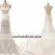 Elegant Cap Sleeve White/Ivory Wedding Dress Sweep Train Handmade Satin Vintage Mermaid Wedding Gowns/Bridal Dress