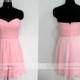 Handmade Sweetheart Pink Chiffon Knee Length Bridesmaid Dress / Pink Homecoming Dress/ Wedding Party Dress / Short Prom Dress wishdress