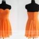 Handmade Sweetheart Orange Chiffon Knee Length Bridesmaid Dress/ Cocktail Dress/ Wedding Party Dress by wishdress