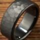 Men's Wedding Band Hammered Comfort Fit Interior Black Zirconium Ring